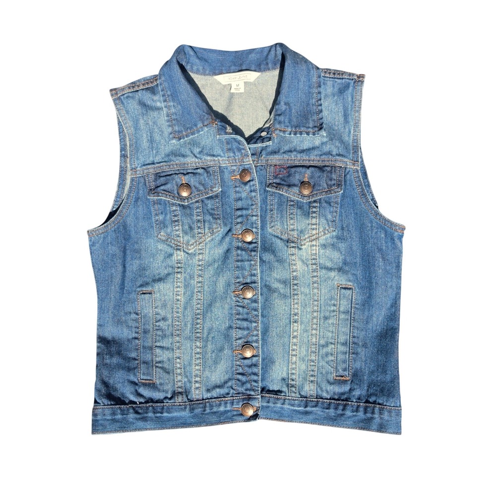 Adam Levine Womens Medium Wash Denim Trucker Vest Blue Size Medium